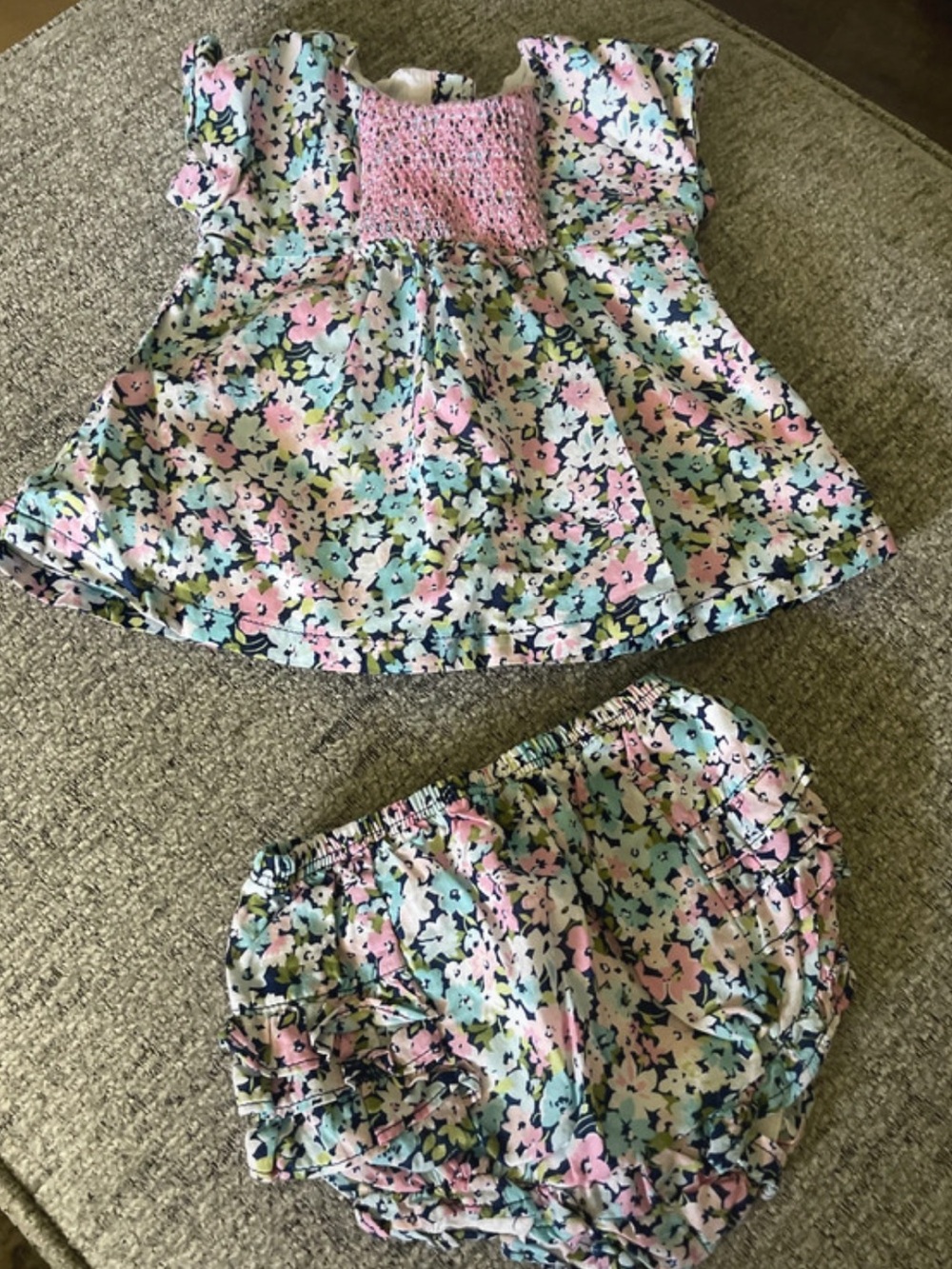 Janie and Jack Pink Multi Floral Smocked Bloomer Set